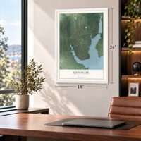 Quiogue, New York map, 18 x 24 inch print in a white frame in a home office