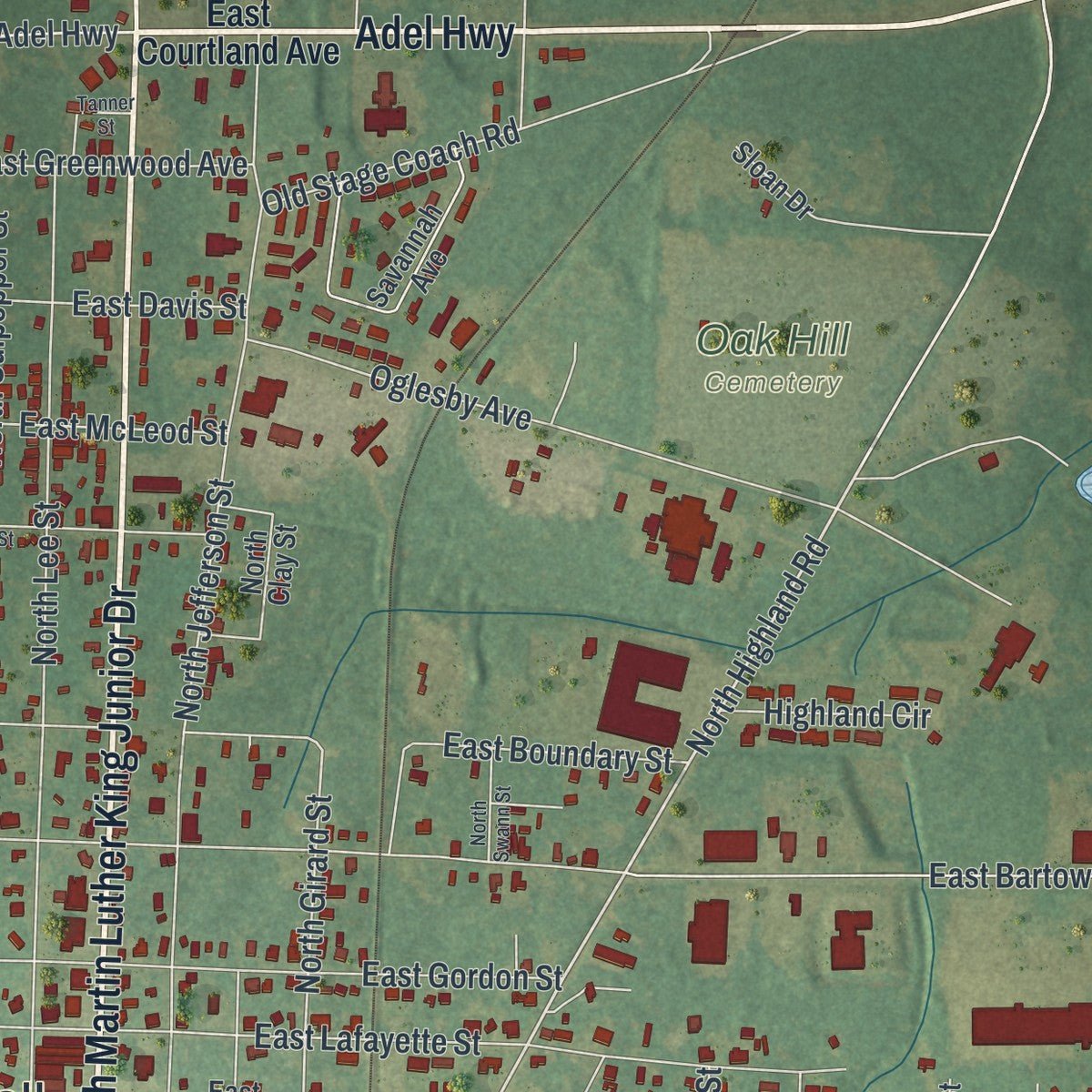 Second close-up of the map of Quitman, Georgia print showing more streets and buildings