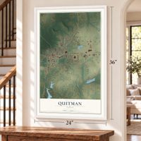 Quitman, Texas map, 24 x 36 inch print in a white frame by a staircase