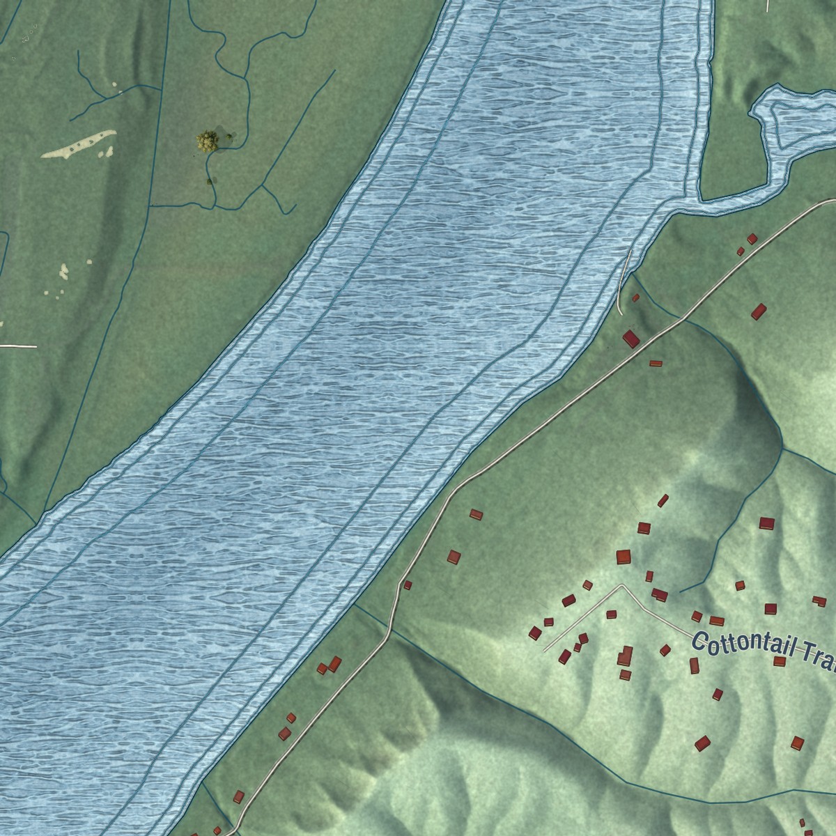 Second close-up of the map of Rabbit Hash, Kentucky print showing more streets and buildings