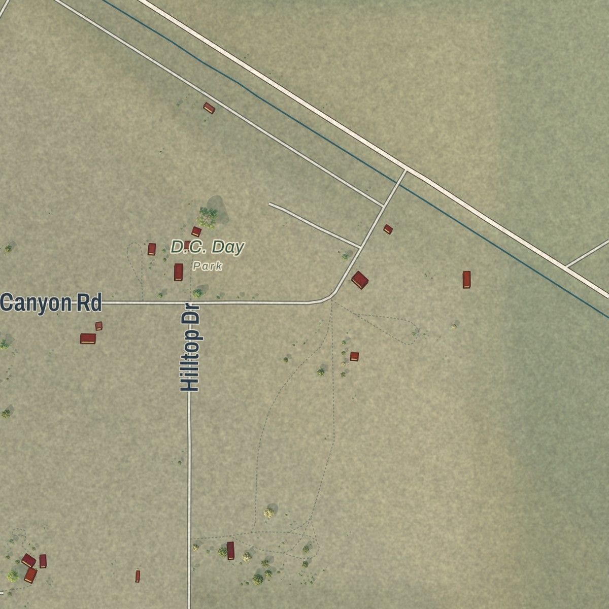 Second close-up of the map of Rachel, Nevada print showing more streets and buildings