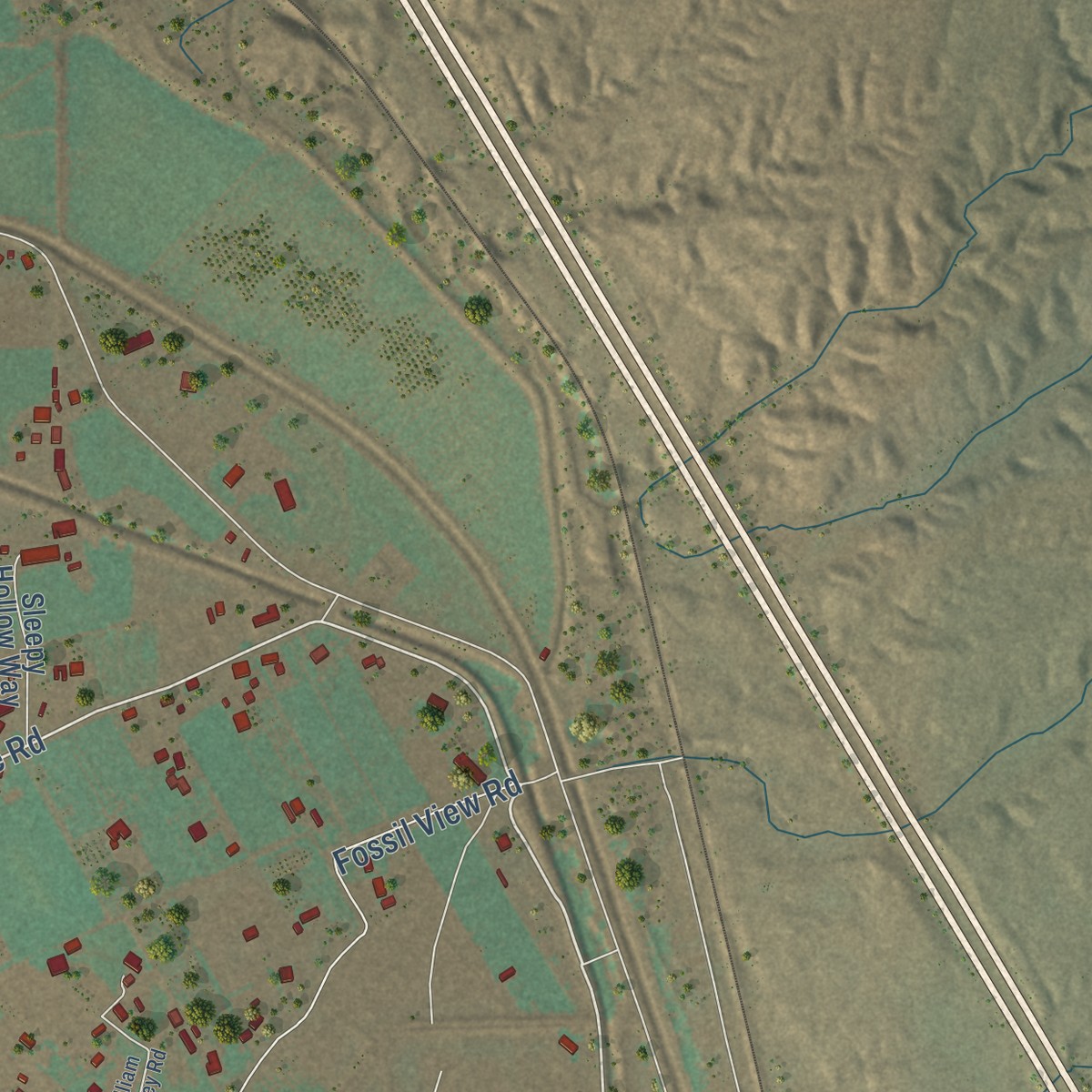 Second close-up of the map of Radium Springs, New Mexico print showing more streets and buildings