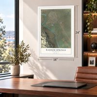 Radium Springs, New Mexico map, 18 x 24 inch print in a white frame in a home office