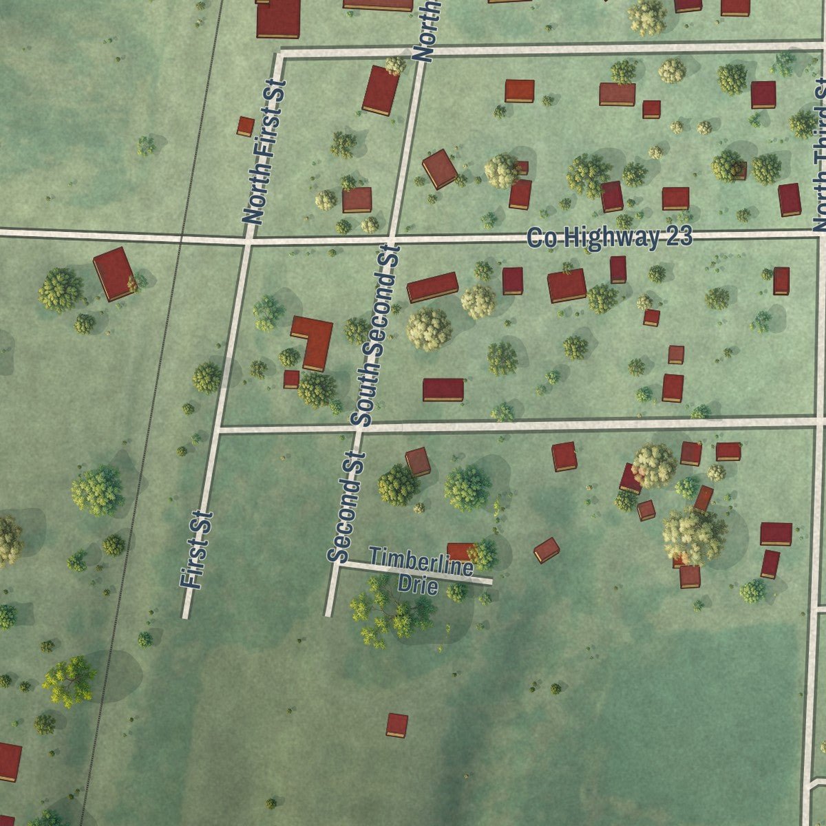 Second close-up of the map of Radom, Illinois print showing more streets and buildings