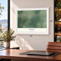 Radom, Illinois map, 18 x 24 inch print in a white frame in a home office