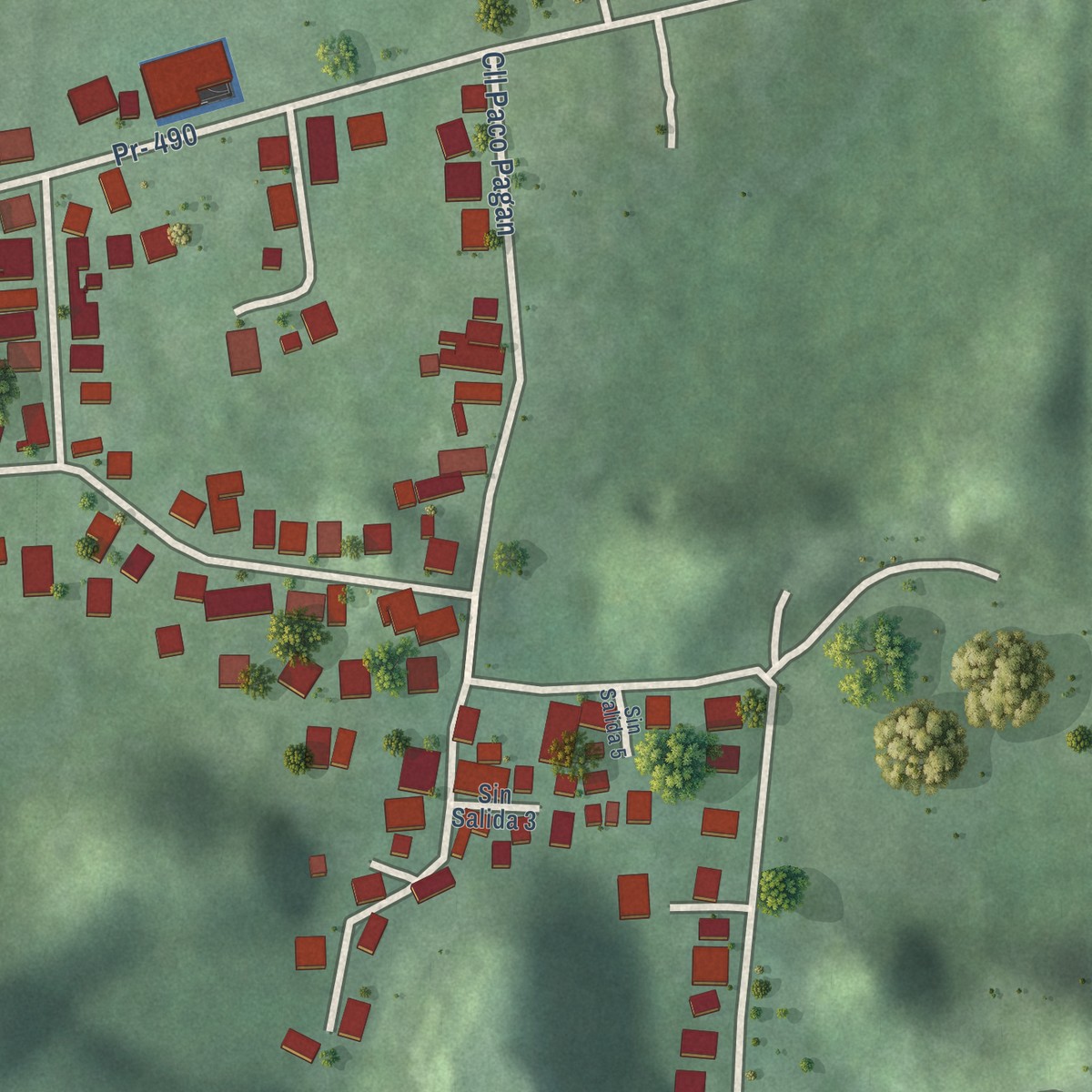 Second close-up of the map of Rafael González, Puerto Rico print showing more streets and buildings