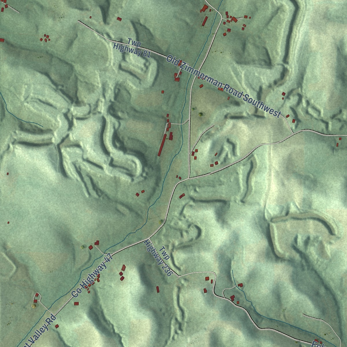 Second close-up of the map of Ragersville, Ohio print showing more streets and buildings