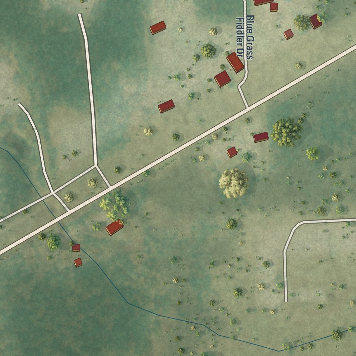 Second close-up of the map of Raiford, Florida print showing more streets and buildings