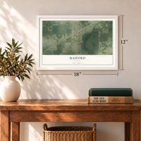 Raiford, Florida map, 12 x 18 inch print in a white frame in an entryway