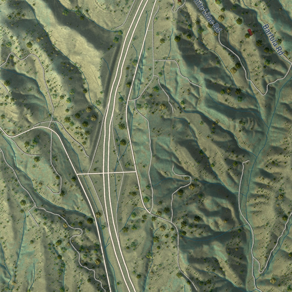 Second close-up of the map of Rainbow, California print showing more streets and buildings