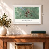 Rainbow Lakes, New Jersey map, 12 x 18 inch print in a white frame in an entryway