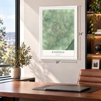 Rainsville, Alabama map, 18 x 24 inch print in a white frame in a home office