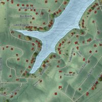 Second close-up of the map of Raintree Plantation, Missouri print showing more streets and buildings