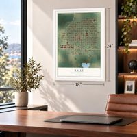Ralls, Texas map, 18 x 24 inch print in a white frame in a home office