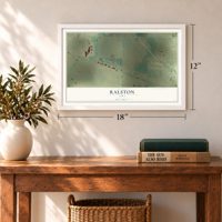 Ralston, Iowa map, 12 x 18 inch print in a white frame in an entryway