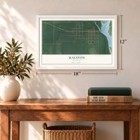 Ralston, Oklahoma map, 12 x 18 inch print in a white frame in an entryway