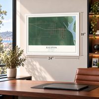 Ralston, Oklahoma map, 18 x 24 inch print in a white frame in a home office