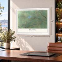 Ralston, Wyoming map, 18 x 24 inch print in a white frame in a home office