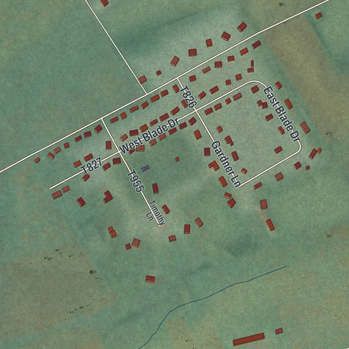 Second close-up of the map of Ramblewood, Pennsylvania print showing more streets and buildings