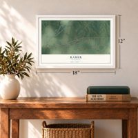 Ramer, Tennessee map, 12 x 18 inch print in a white frame in an entryway