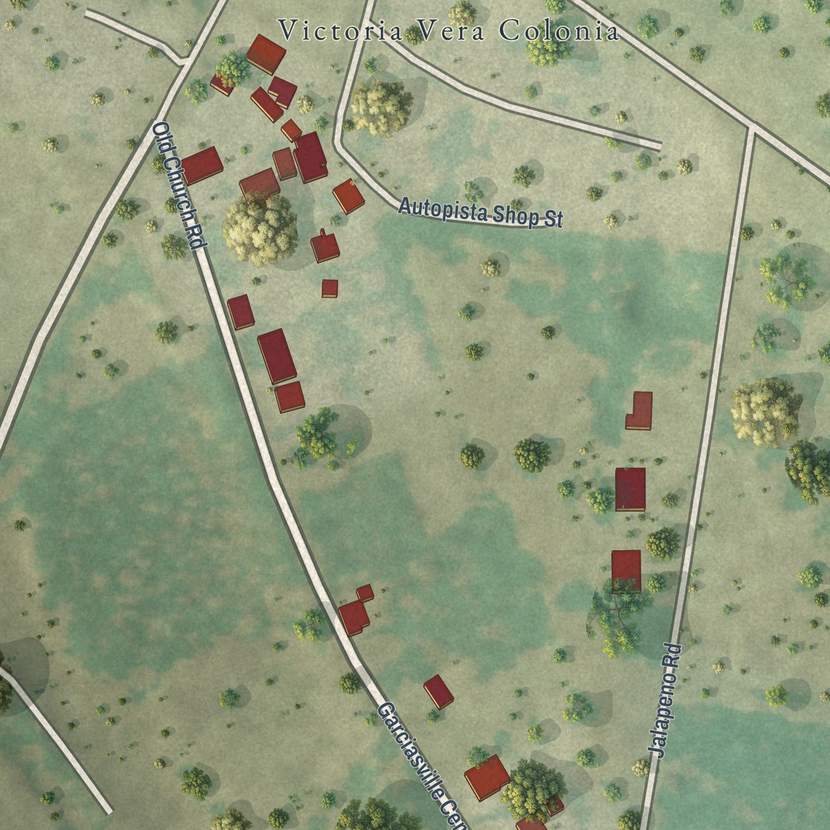 Second close-up of the map of Ramirez-Perez, Texas print showing more streets and buildings