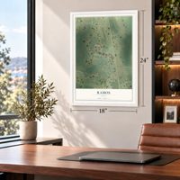 Ramos, Texas map, 18 x 24 inch print in a white frame in a home office