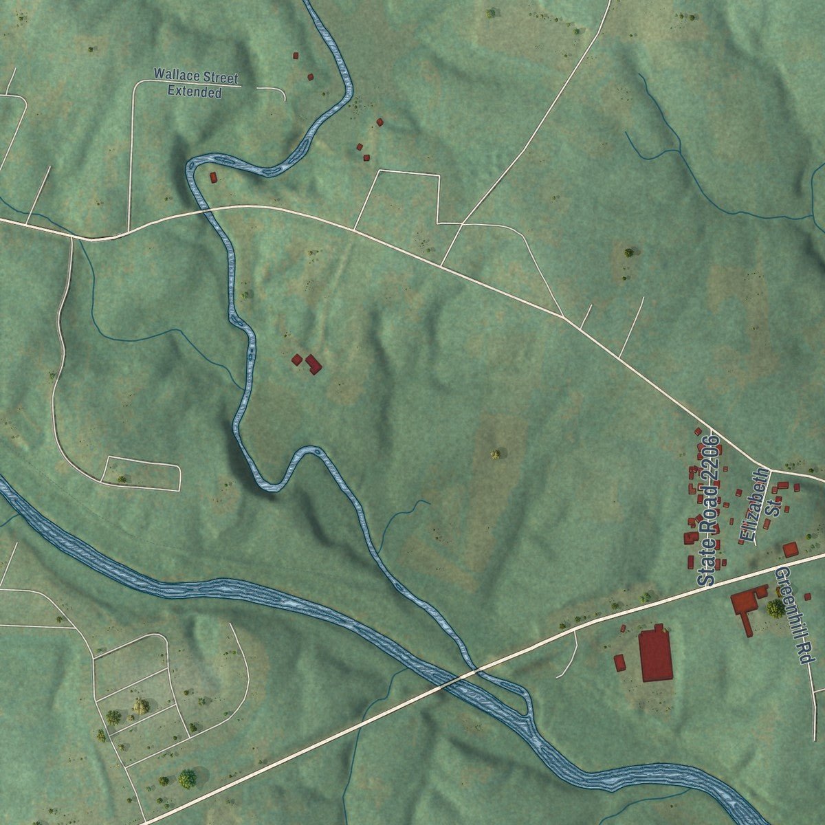 Second close-up of the map of Ramseur, North Carolina print showing more streets and buildings