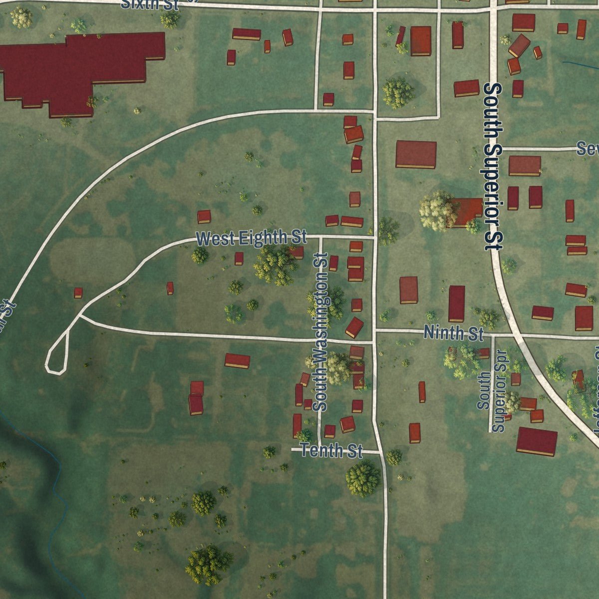 Second close-up of the map of Ramsey, Illinois print showing more streets and buildings