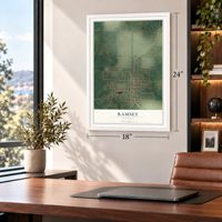 Ramsey, Illinois map, 18 x 24 inch print in a white frame in a home office