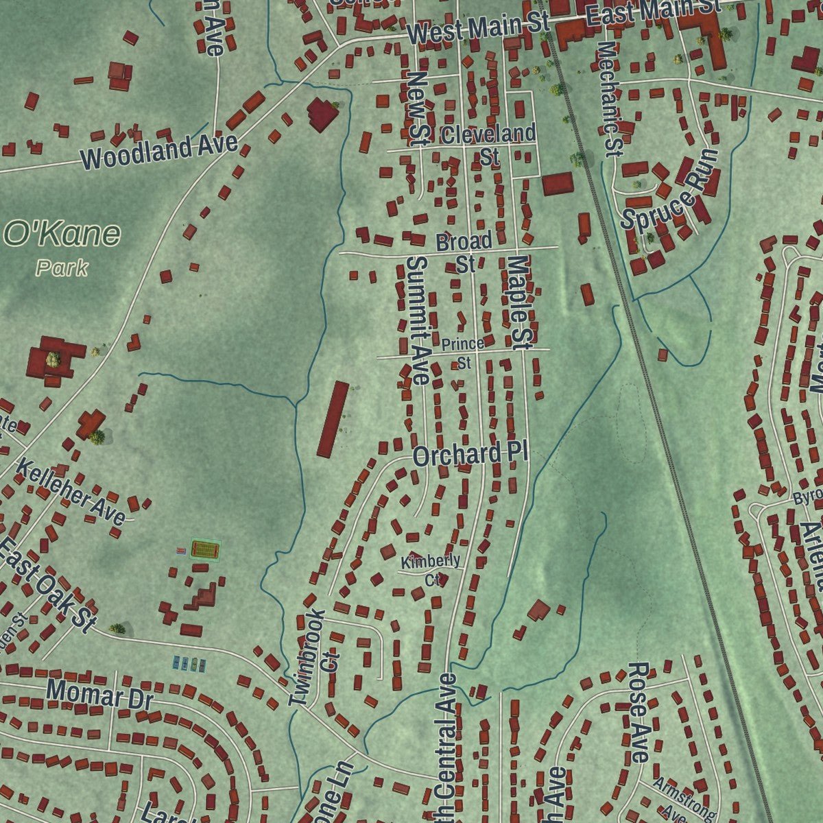 Second close-up of the map of Ramsey, New Jersey print showing more streets and buildings