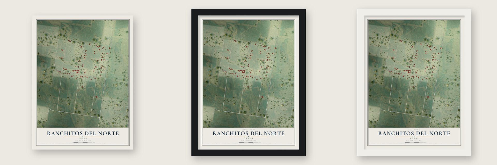 Ranchitos del Norte, Texas map unframed, in a black wood frame and in a white wood frame
