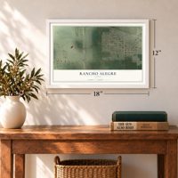 Rancho Alegre, Texas map, 12 x 18 inch print in a white frame in an entryway