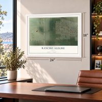 Rancho Alegre, Texas map, 18 x 24 inch print in a white frame in a home office