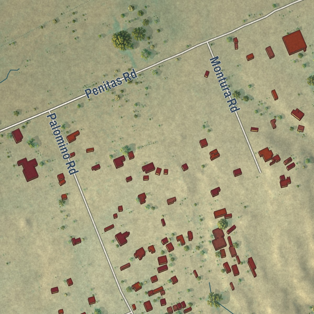 Second close-up of the map of Ranchos Penitas West, Texas print showing more streets and buildings