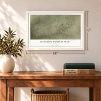 Ranchos Penitas West, Texas map, 12 x 18 inch print in a white frame in an entryway