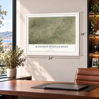 Ranchos Penitas West, Texas map, 18 x 24 inch print in a white frame in a home office