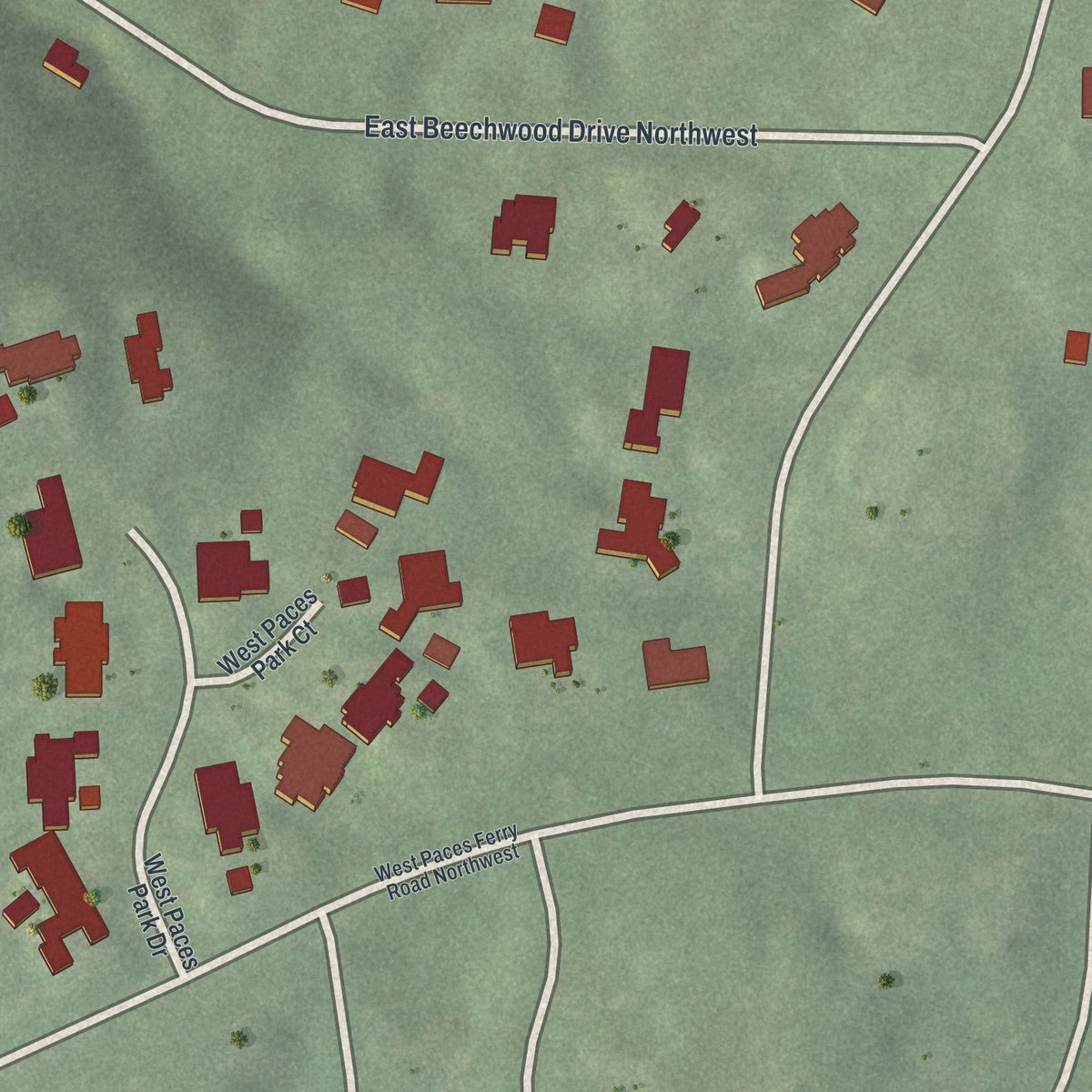 Second close-up of the map of Randall Mill, Georgia print showing more streets and buildings