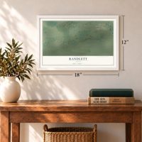 Randlett, Utah map, 12 x 18 inch print in a white frame in an entryway