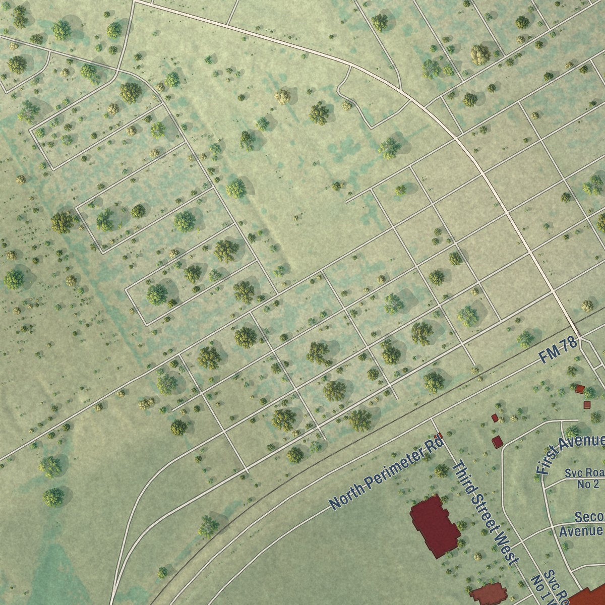 Second close-up of the map of Randolph AFB, Texas print showing more streets and buildings