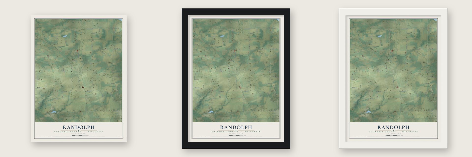 Randolph, Columbia County, Wisconsin map unframed, in a black wood frame and in a white wood frame