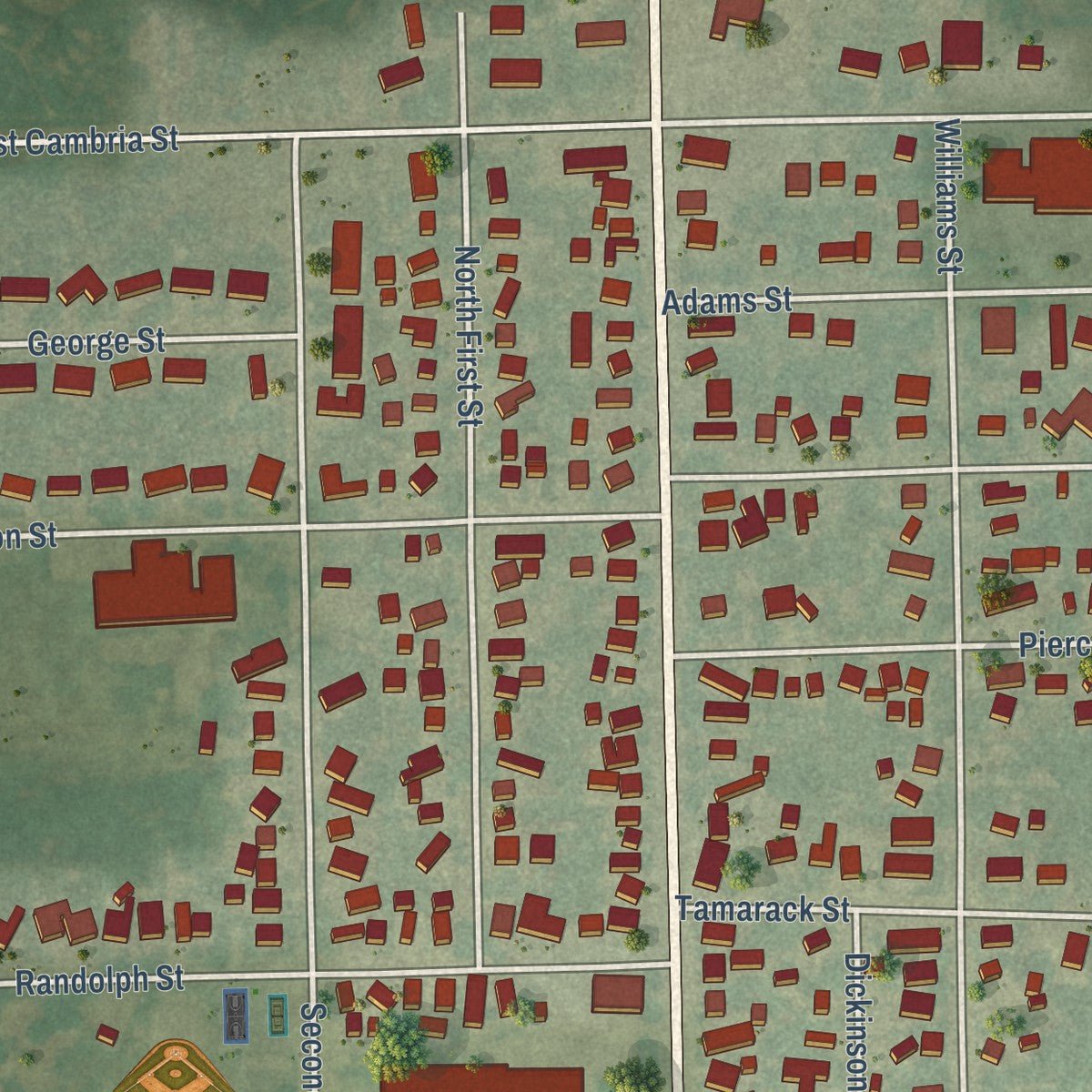 Second close-up of the map of Randolph, Dodge County, Wisconsin print showing more streets and buildings