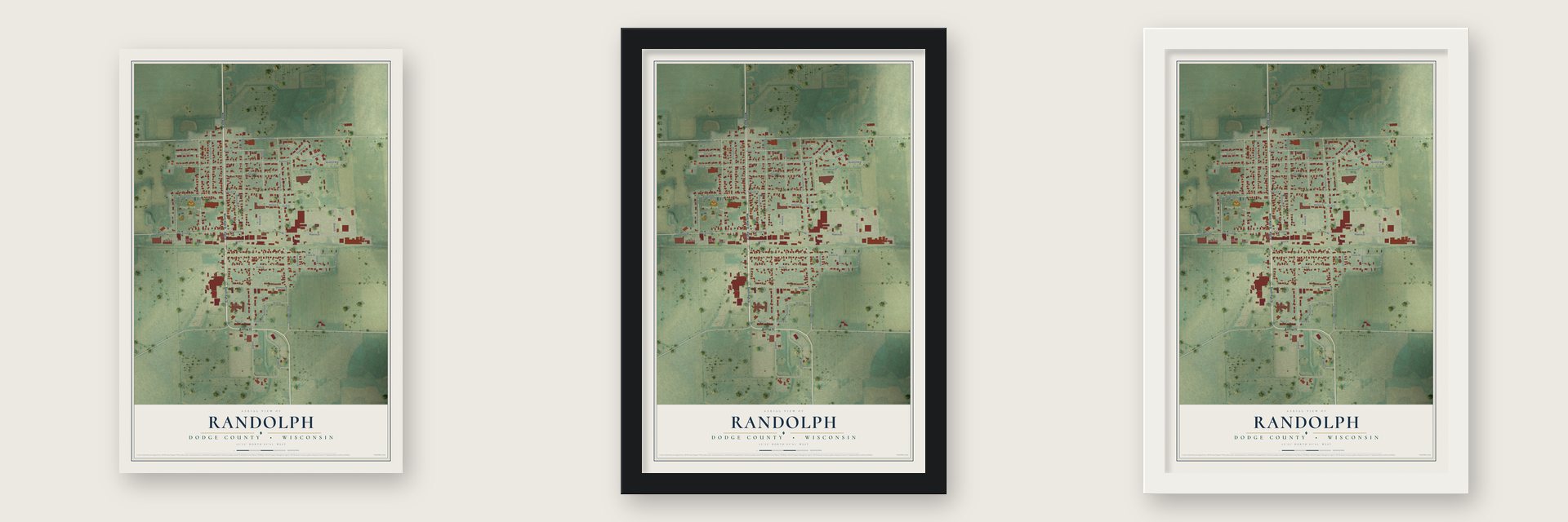 Randolph, Dodge County, Wisconsin map unframed, in a black wood frame and in a white wood frame