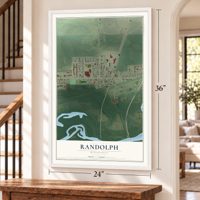 Randolph, Minnesota map, 24 x 36 inch print in a white frame by a staircase