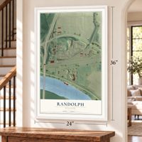 Randolph, Missouri map, 24 x 36 inch print in a white frame by a staircase