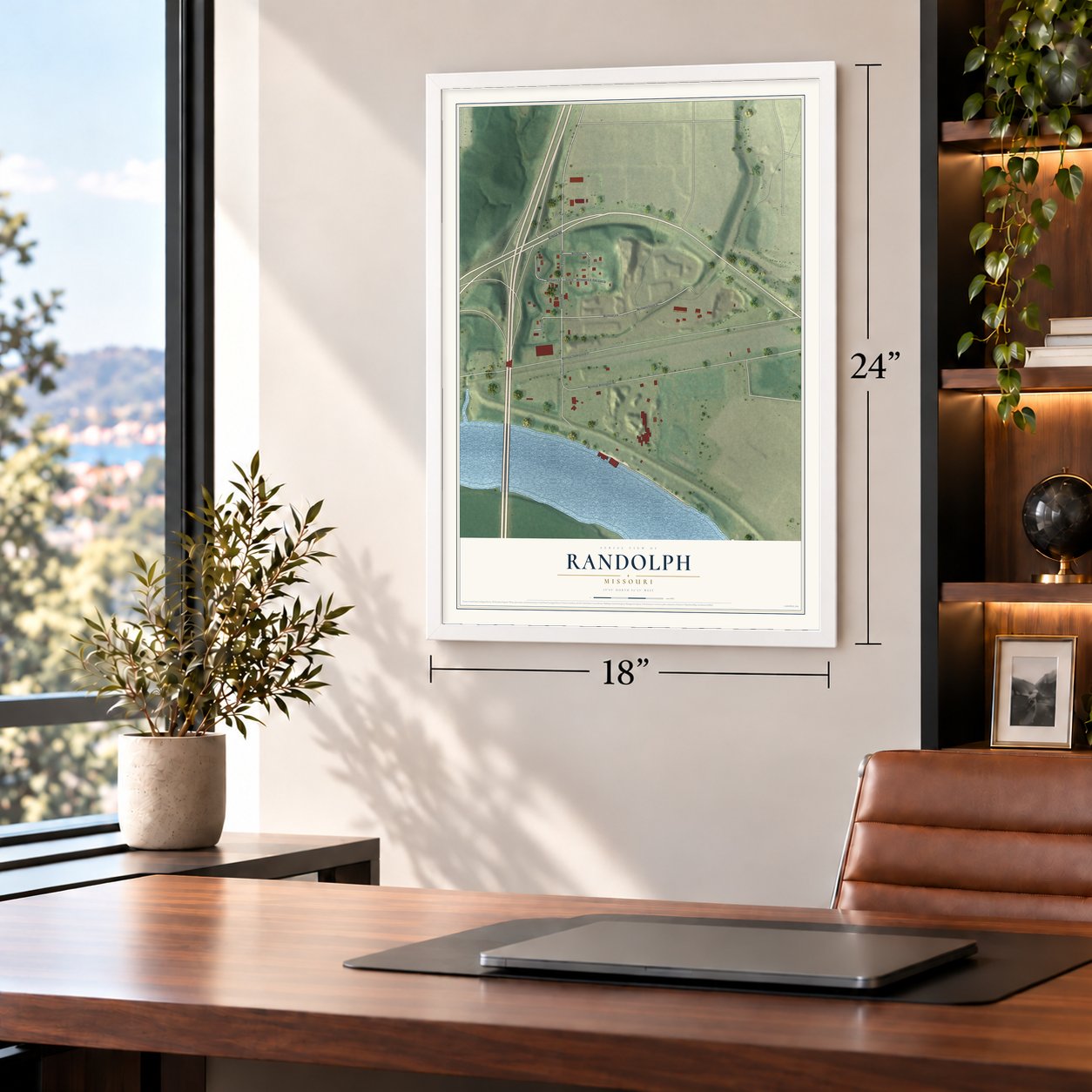 Randolph, Missouri map, 18 x 24 inch print in a white frame in a home office