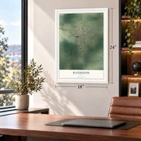 Randolph, Utah map, 18 x 24 inch print in a white frame in a home office