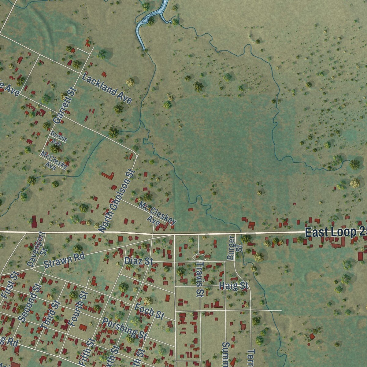 Second close-up of the map of Ranger, Texas print showing more streets and buildings