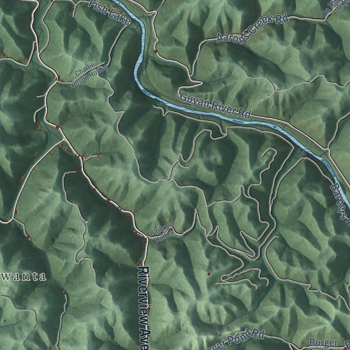 Second close-up of the map of Ranger, West Virginia print showing more streets and buildings