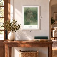Rankin, Illinois map, 12 x 18 inch print in a white frame in an entryway