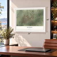 Rankin, Texas map, 18 x 24 inch print in a white frame in a home office